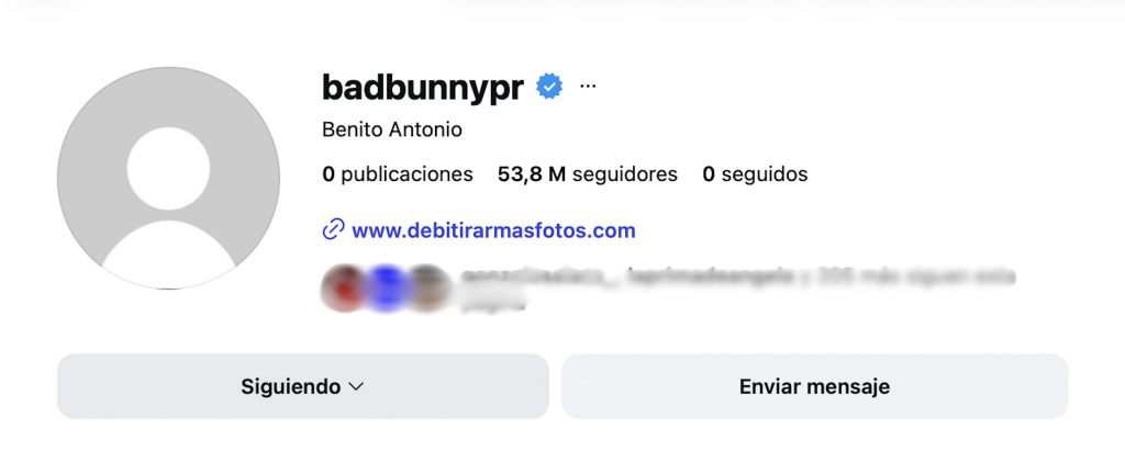 Perfil de Bad Bunny en Instagram